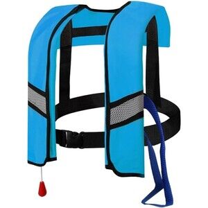 Adult Kayak Vest High Buoyancy Swim Vest Manual Inflatable Thin Light Blue